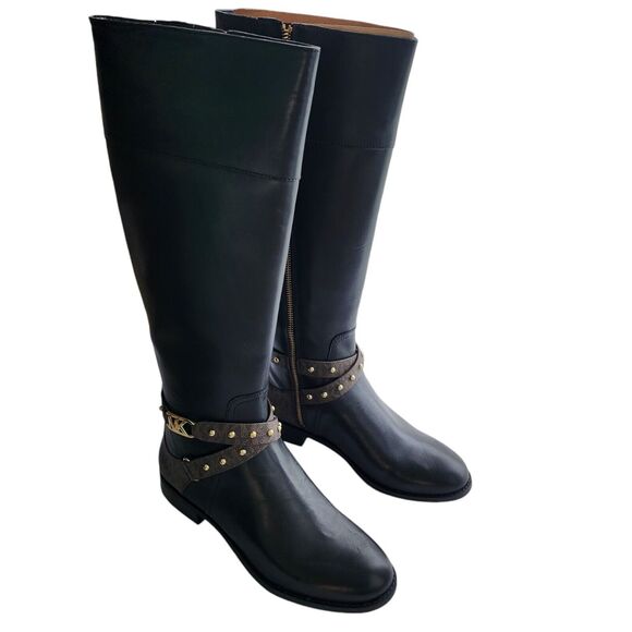 Michael Kors Kincaid Genuine Leather Riding Boot Women’s Size 8 New In Box Black - Picture 1 of 12